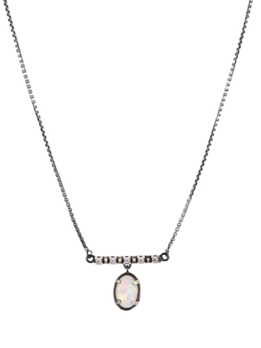 Kendra Scott Antique Brass Fischer Necklace with White Kyocera Opal - Picture 8 of 8